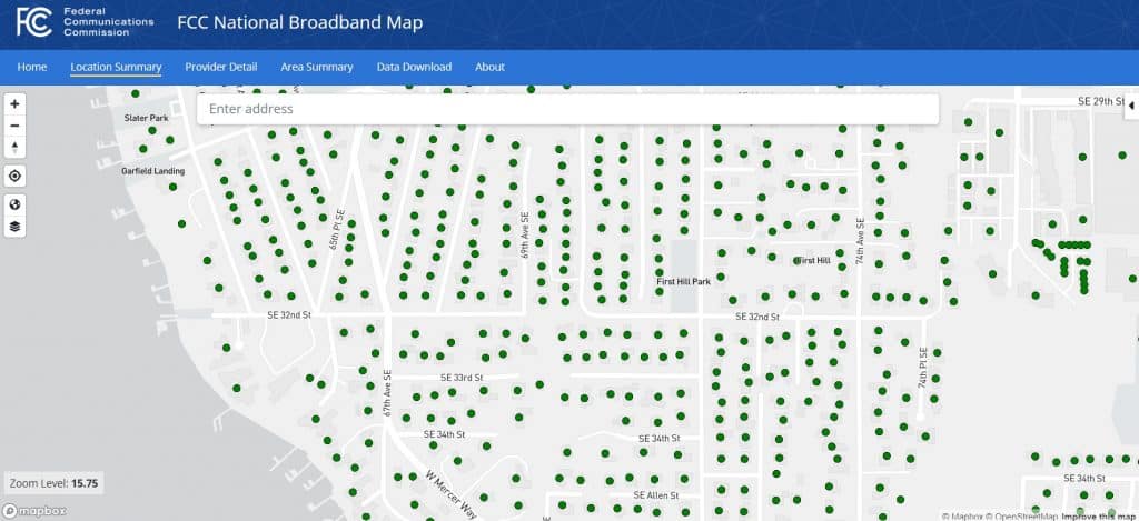 FCC National Broadband Map at the location level