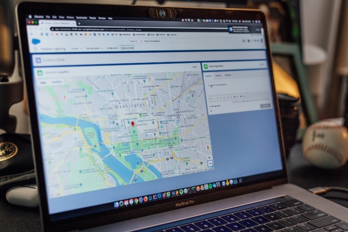 computer with a digital map application on the screen