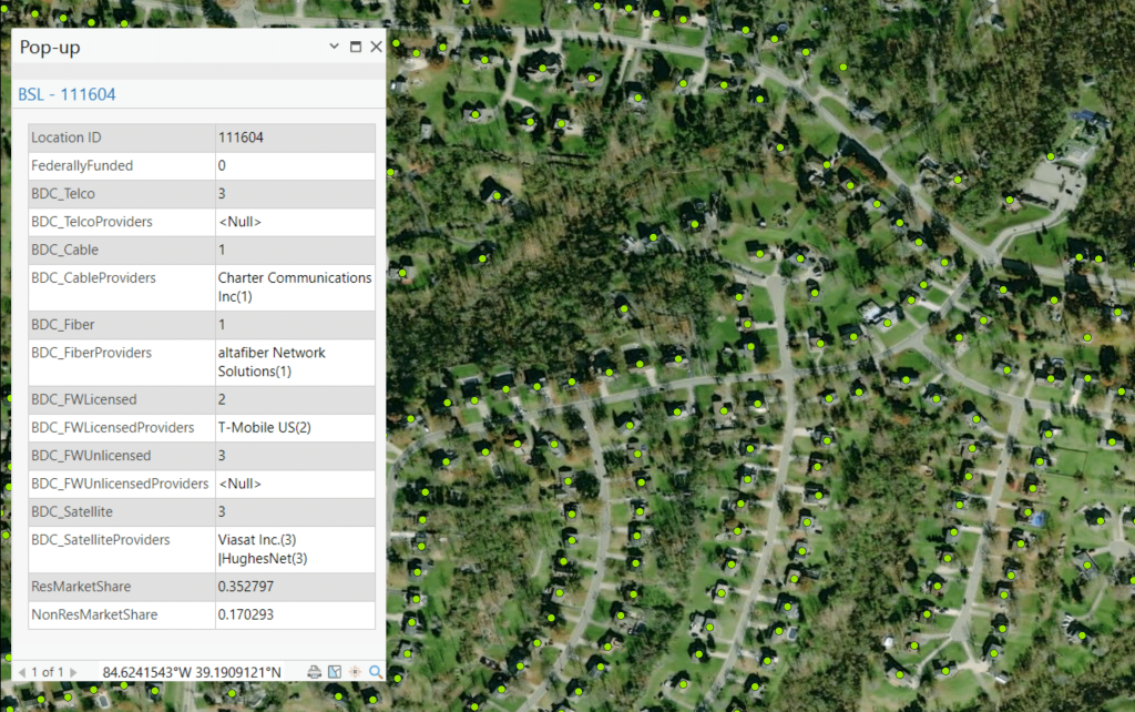 What the Broadband Serviceable Locations Dataset looks like in a Geographic Information System (GIS)