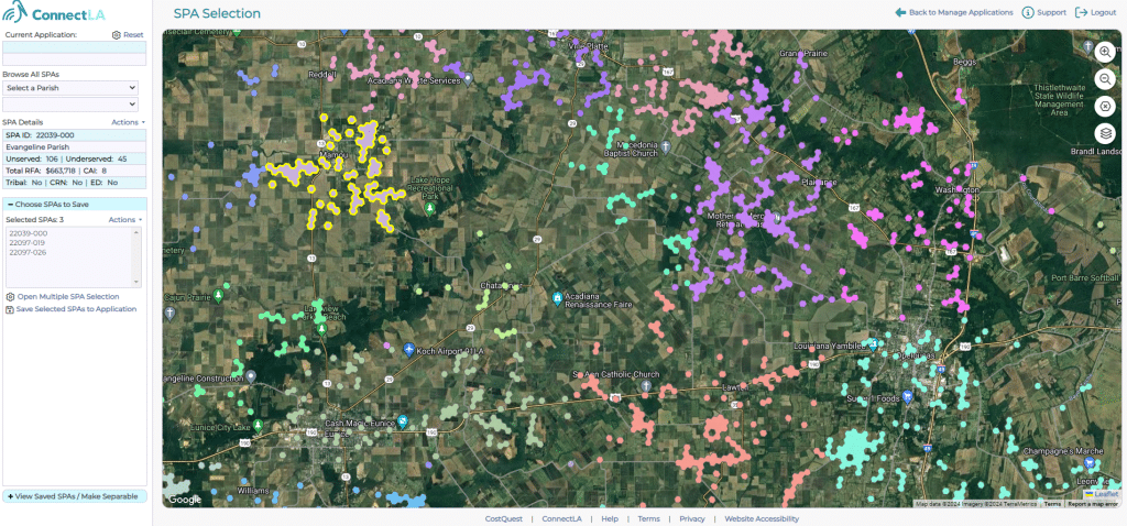 Results of CostQuest's cost benchmark efficiency for ConnectLA's BEAD Grant Awards.