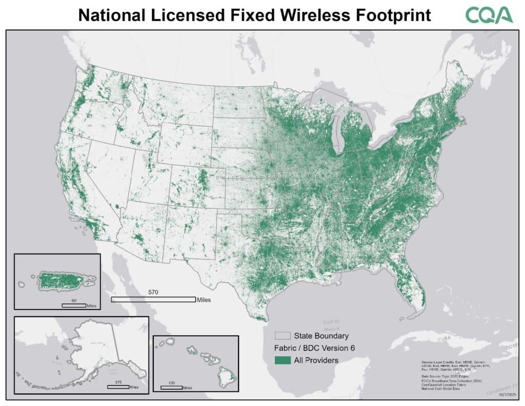 CostQuest Licensed Fixed Wireless Access Market Footprint Map using FCC Broadband Data Collection and CostQuest Fabric data.
