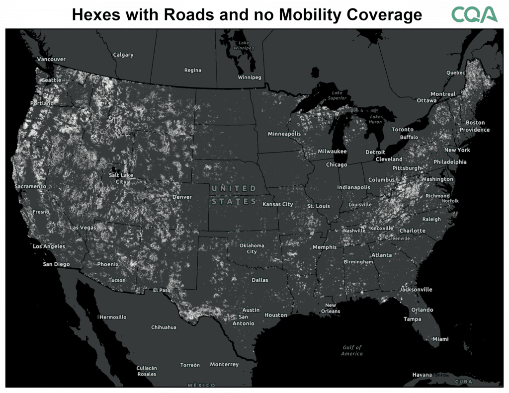Map of the U.S. showing hexes with roads and 