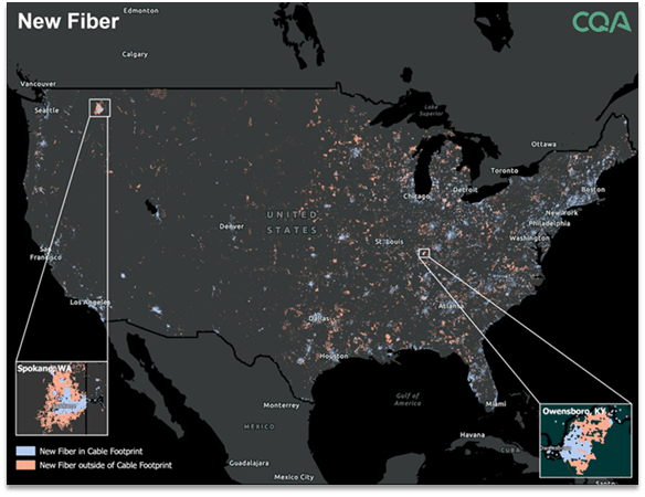 As part of the fixed broadband competition analysis - the 'New Fiber' map illustrates new fiber passings in existing cable footprints.